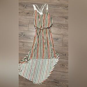 Nwt INA bright vertical stripe dress maxi high low elastic waist medium flowy